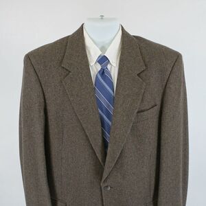 John Weitz Signature Soft Tweed Wool Camel Hair Brown Blue Check 40L‎ Sport Coat